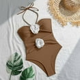 thumbnail image 5 of UTSJKR One Piece Swimsuit for Women Tummy Control Halter Tie Bathing Suit High Waisted Slimming Cut Out 3D Flower Swimwear Coffee S, 5 of 9