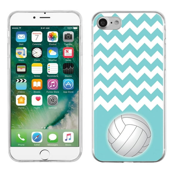 Slim-Fit Case for Apple iPhone 8, OneToughShield ® Premium TPU Gel Phone Case - Chevron/Teal/Volleyball