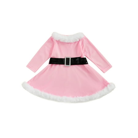 

Canrulo 2PCS Toddler Baby Girls Princess Dress Outfits Christmas Boat Neck Long Sleeve A-Line Dresses with Belt Pink 1-2 Years