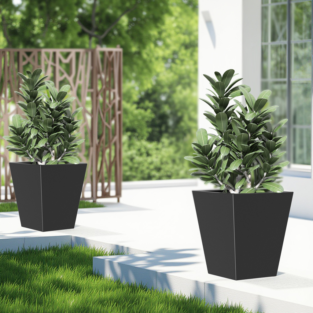 MAYEERTY 22*19*19" Black Modern Metal Cone Planter with Drainage Hole for Outdoor Gardening, Patio & Balcony