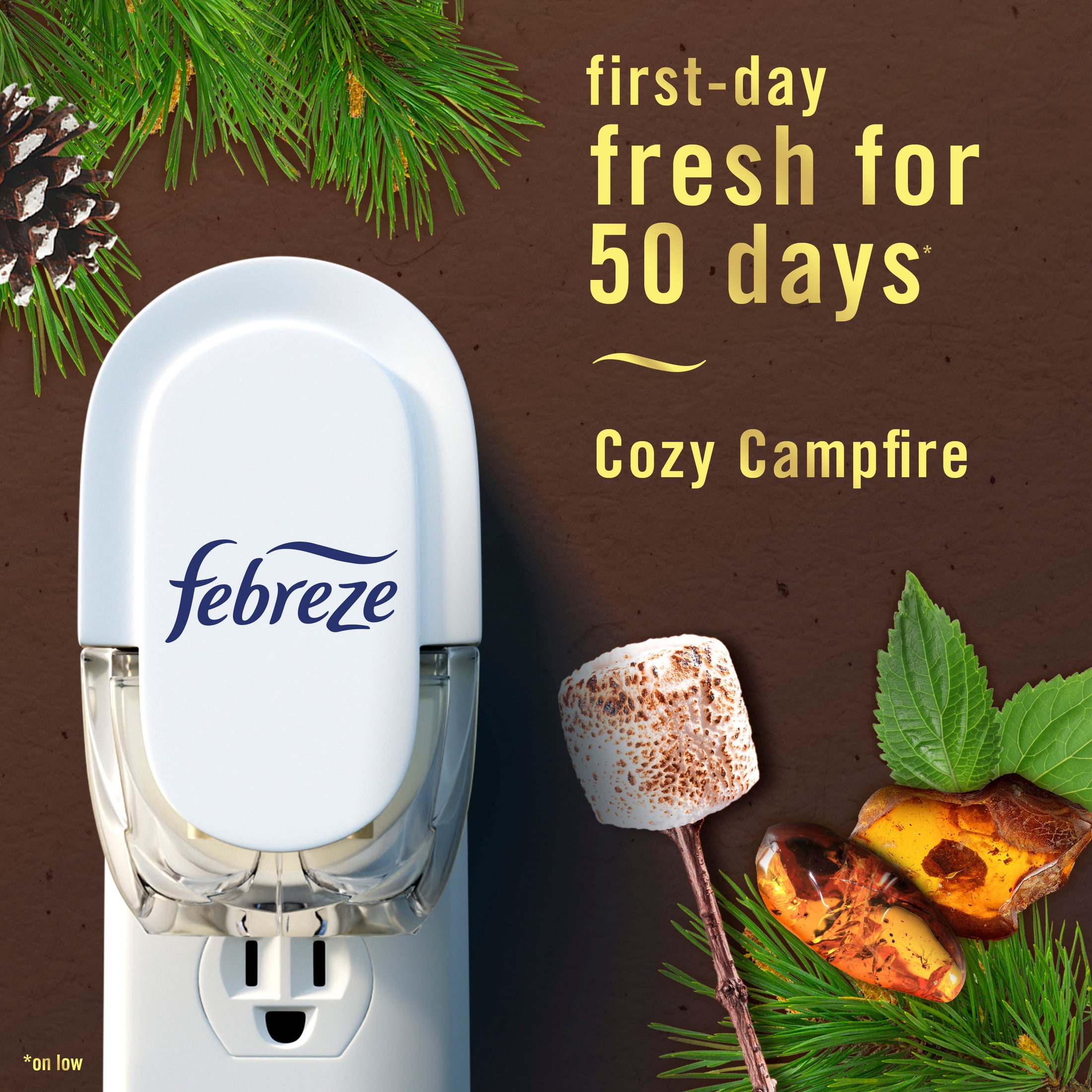 (6 pack) Febreze Plug In Air Freshener, Odor-Fighting Scented Oil Refill, Cozy Campfire, 2 count