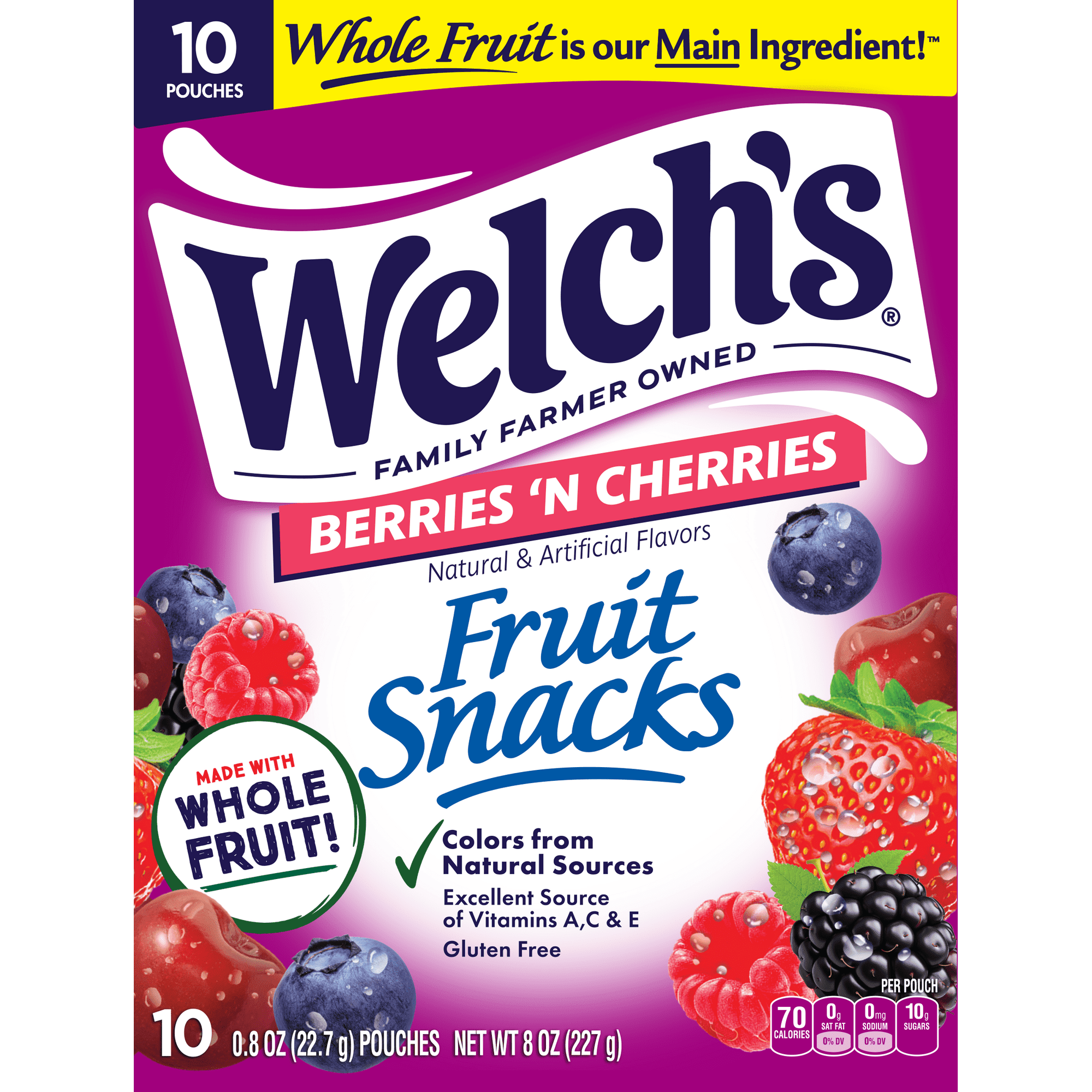 Welch's Fruit Snacks Gluten-Free Berries 'N Cherries Soft Fruit Snacks, 10 Count, 8 oz (Pack of 4)