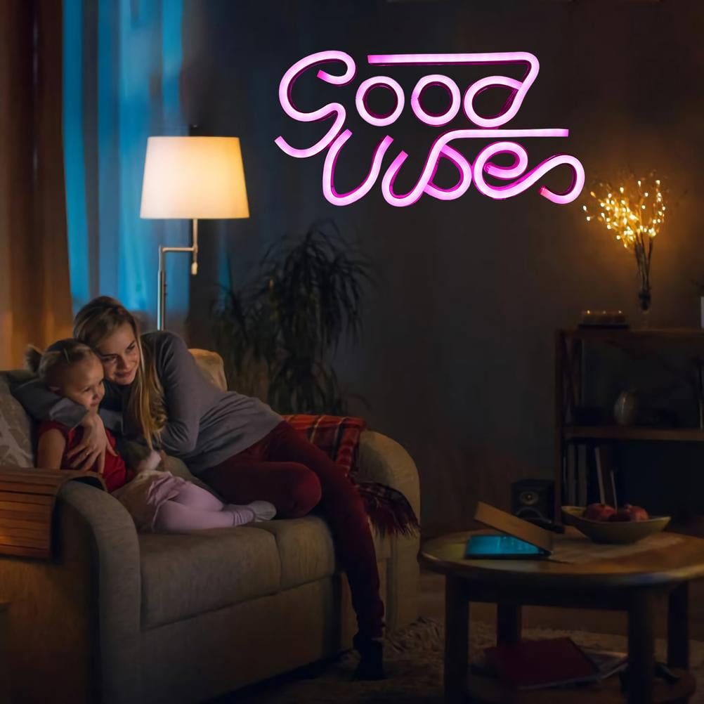 Slardar Good Vibes Only Neon Signs for Wall Decor, Pink Neon LED Night  Lights Reusable for Bedroom Dorm Girl Caves Living Room Beer Bar Game Room