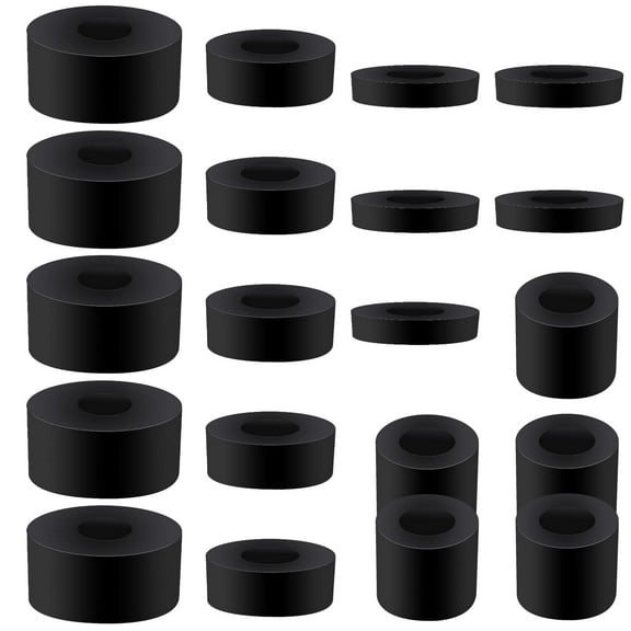 20 Pack Thick Rubber Washers - Round & Flat Spacers, 4 Sizes, Black Rubber Bushings