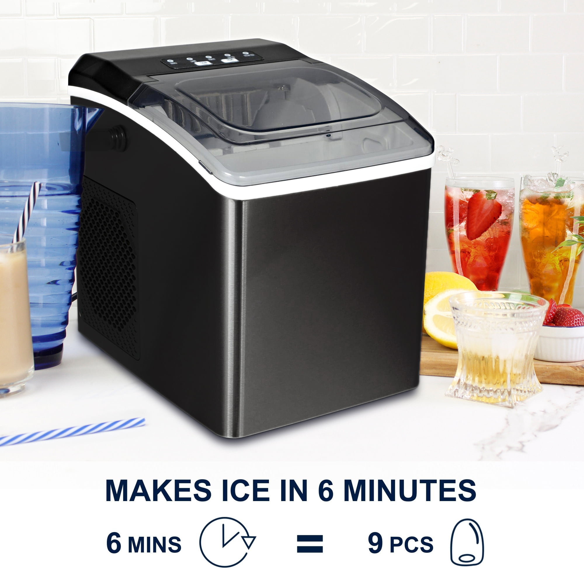 Koolatron KIM26B Compact Countertop Ice Maker with Digital Controls and LED Indicators