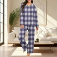 thumbnail image 5 of Women's Plaid Pajama Set, 2 Piece Loungewear Outfits V Neck Comfy Sleepwear Fall Long Sleeve Tops and Long Pants New Women Tracksuits 2 Piece Set Purple L, 5 of 7