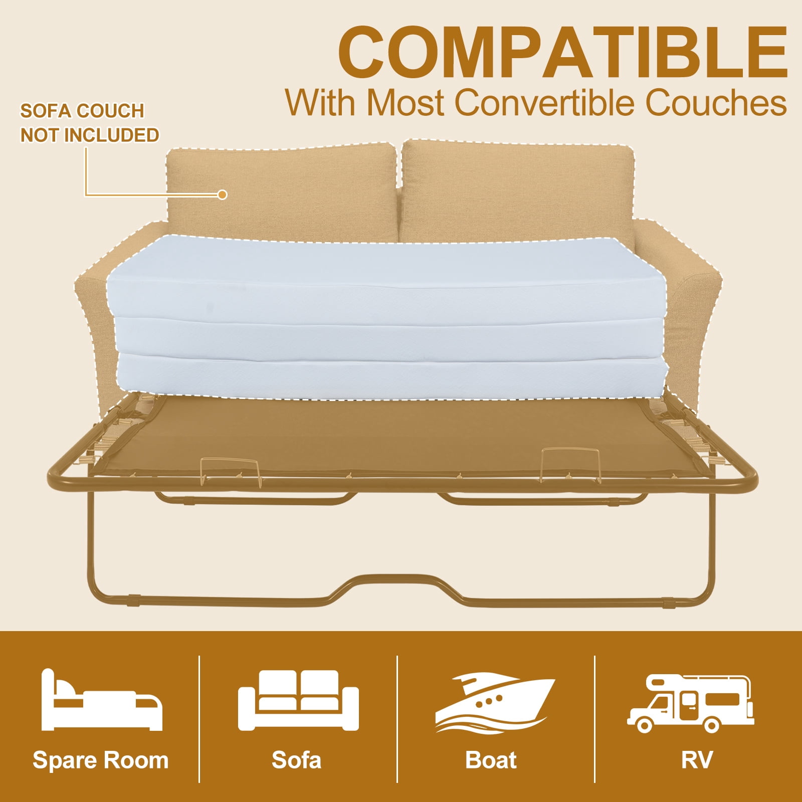 Slsy 4 Inch Memory Foam Replacement Mattress with Washable Cover, Foldable Three Fold Design Mattress, for Twin/Full Size Sleeper Sofa and Couch Beds (Sofa Not Included)