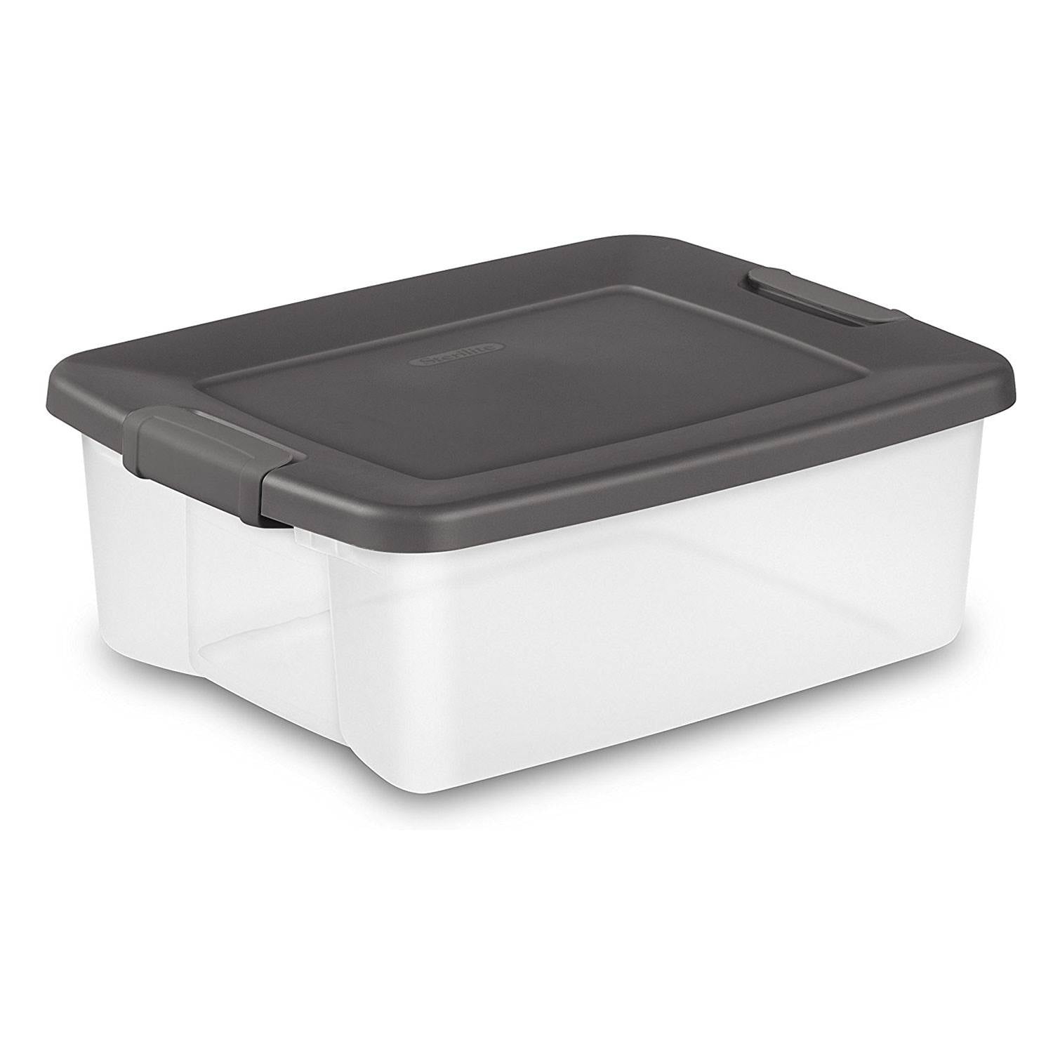 Sterilite 25 Quart Shelf Tote with Flat Gray Lid and Platinum Latches 12 Pack 