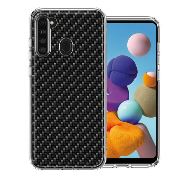 MUNDAZE For Samsung Galaxy A21 Carbon Fiber Look Double Layer Phone Case Cover