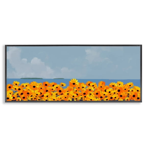 Stupell Industries Contemporary Yellow Daisies by Sea Black Framed Giclee Art, 30 x 13, by Rick Novak