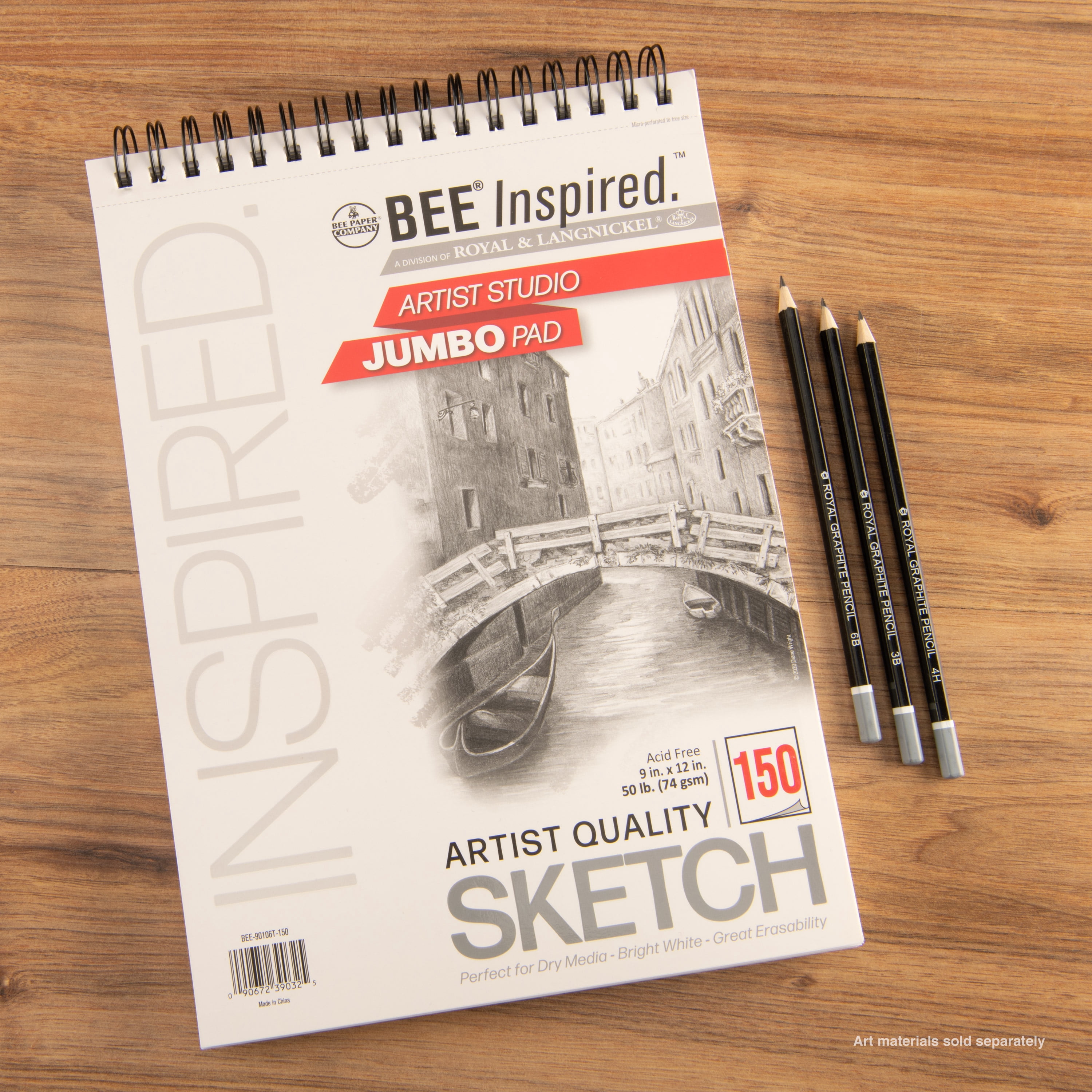 Bee Paper - Bee Inspired 9"x12" Studio Sketching Paper Pad, 150 Sheets, Top Wire, 50lb. 74GSM