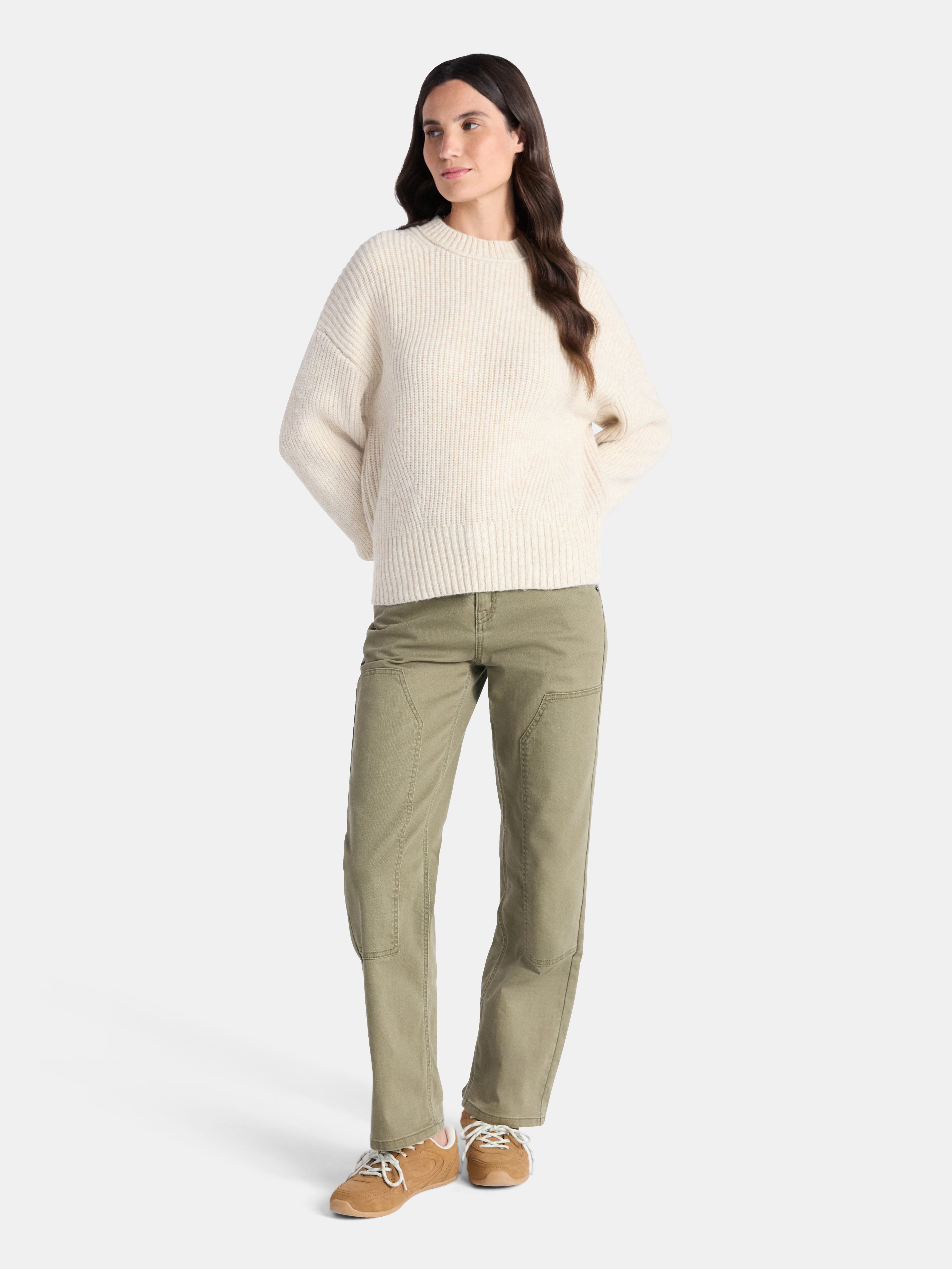 Time and Tru Women's Shaker Stitch Mock Neck Sweater, Midweight, Sizes XS-XXXL