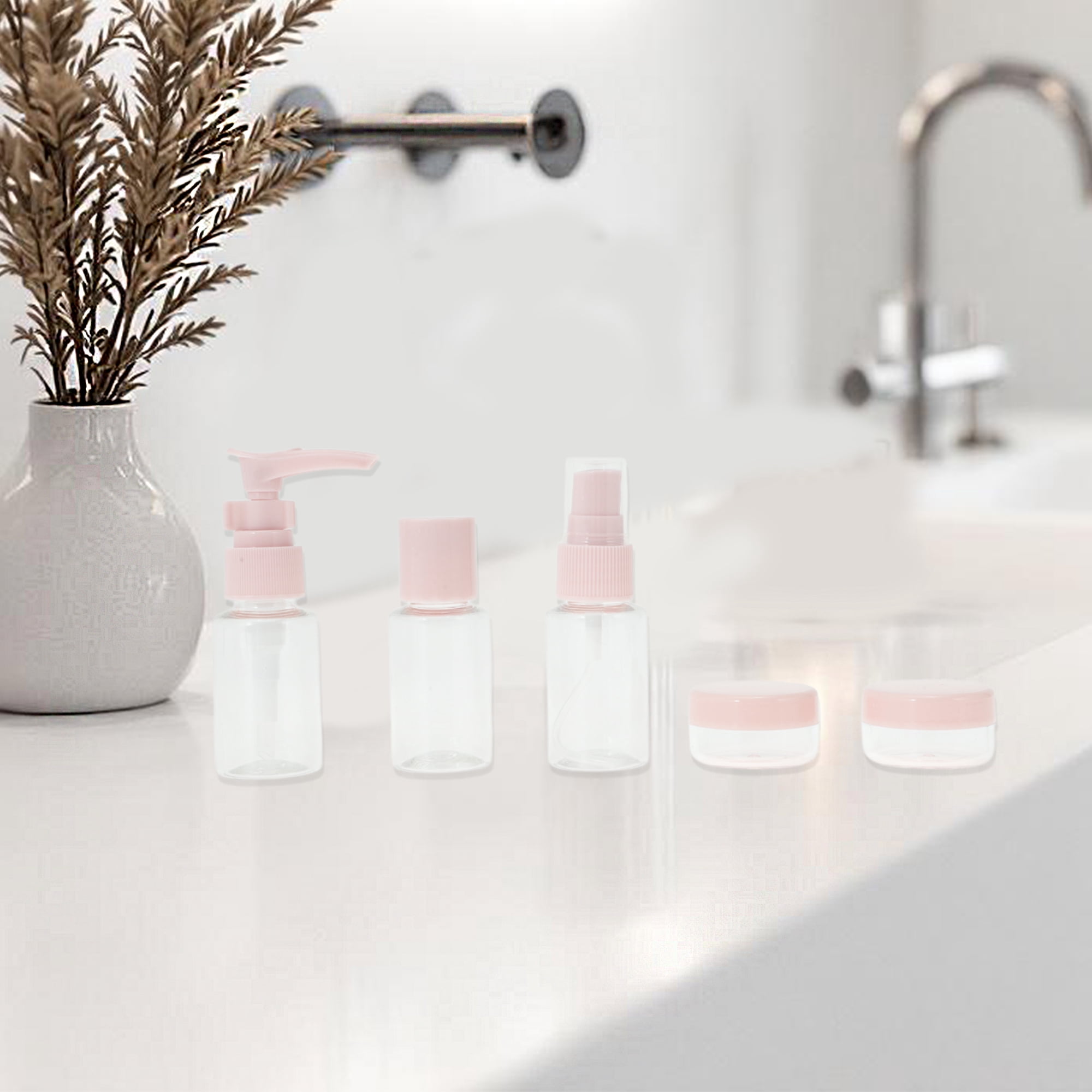 Unique Bargains Travel Container Set 7 Pc Light Pink