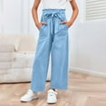 thumbnail image 5 of Bnwani Pants for Girls Lace Up High Waist Pant Lightweight Pockets Casual Loose Long Trousers Size 4-13 Blue, 5 of 7