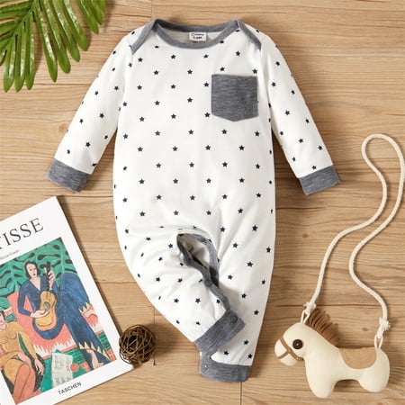 

PatPat Baby Boy All Over Long Sleeve Jumpsuit Newborn Snap Closure Onesise Romper Bodysuit Snug Fit Footless Overall 0-18month