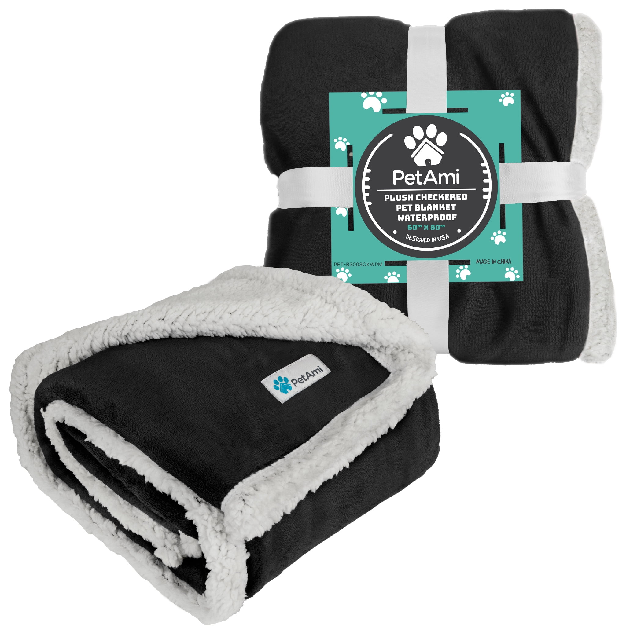 PetAmi Waterproof Dog Blanket for Small Medium Dog Puppy Cat Throw for Couch Cover Leakproof Protection, Sherpa Fleece, Reversible Soft Washable 29x40 Black