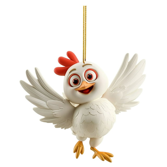 Cute Cartoon Rooster Pendant Acrylic Flat Pendant Stained Glass Window Panel with Chain Craft Chains for Hanging Clear Glass Christmas Trees Christmas Display Hanging Ribbon Ceramic Easter Decorations