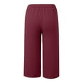 thumbnail image 5 of Tianiyouqing Linen Capri Drawstring Pants for Women Elastic Waist High Waisted Wide Leg Palazzo Cropped Trousers Petite Length Lightweight Gauze Pants with Pockets Wine L, 5 of 8