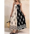 thumbnail image 5 of Women Dresses Spaghetti Strap Scoop Neck Smocked Ruffle Flowy Boho Maxi Dress Black & White S, 5 of 9