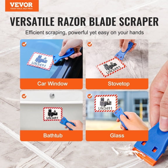 Plastic Razor Blade Scraper,2PCS Scraper Tool,120PCS Plastic Blades,Cleaning Scraper Remover for Stickers,Decals,Adhesive,Labels,Paint from Glass,Car,Window,Caulk,No Scratches,Blue
