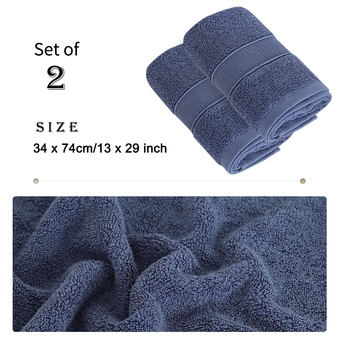 Unique Bargains 2-Pack 100% Cotton Soft Drying Hand Face Towels Navy Blue