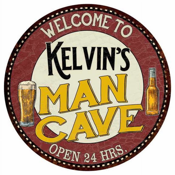 Kelvin's Man Cave 14" Round Metal Sign Kitchen Bar Wall Decor 100140035312