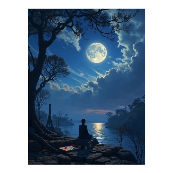 Diamond Art Kit for Adults, Night Sky Meditation Moon Reflection Diamond Painting for Adults Beginners, 5D DIY Diamond Art Painting Kits, Colorful Diamond Painting Craft for Home Decor 12x16