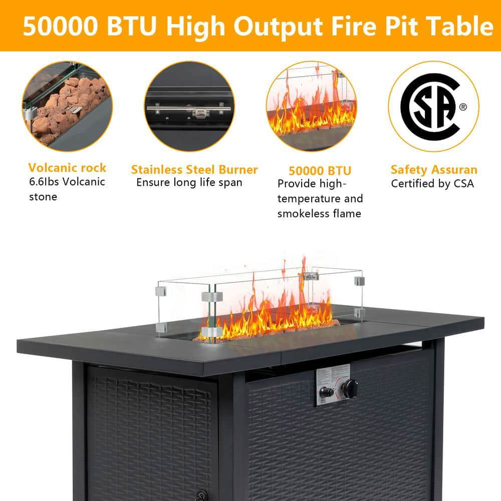 GVN Garden Fire Pit Table, Outdoor Fire Pit Table, 43" Fire Table, 50000 BTU Gas Firepit with Volcanic Stone, Black