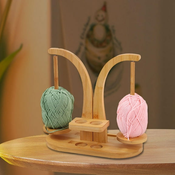 Sharprepublic Yarn Holder Knitting Tools Practical Wooden Vertical Desktop Yarn Ball Stand Bamboo Color