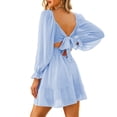 thumbnail image 4 of Vestido con volantes Ticfox de manga larga con lazo en la espalda para mujer color azul claro M, 4 of 6