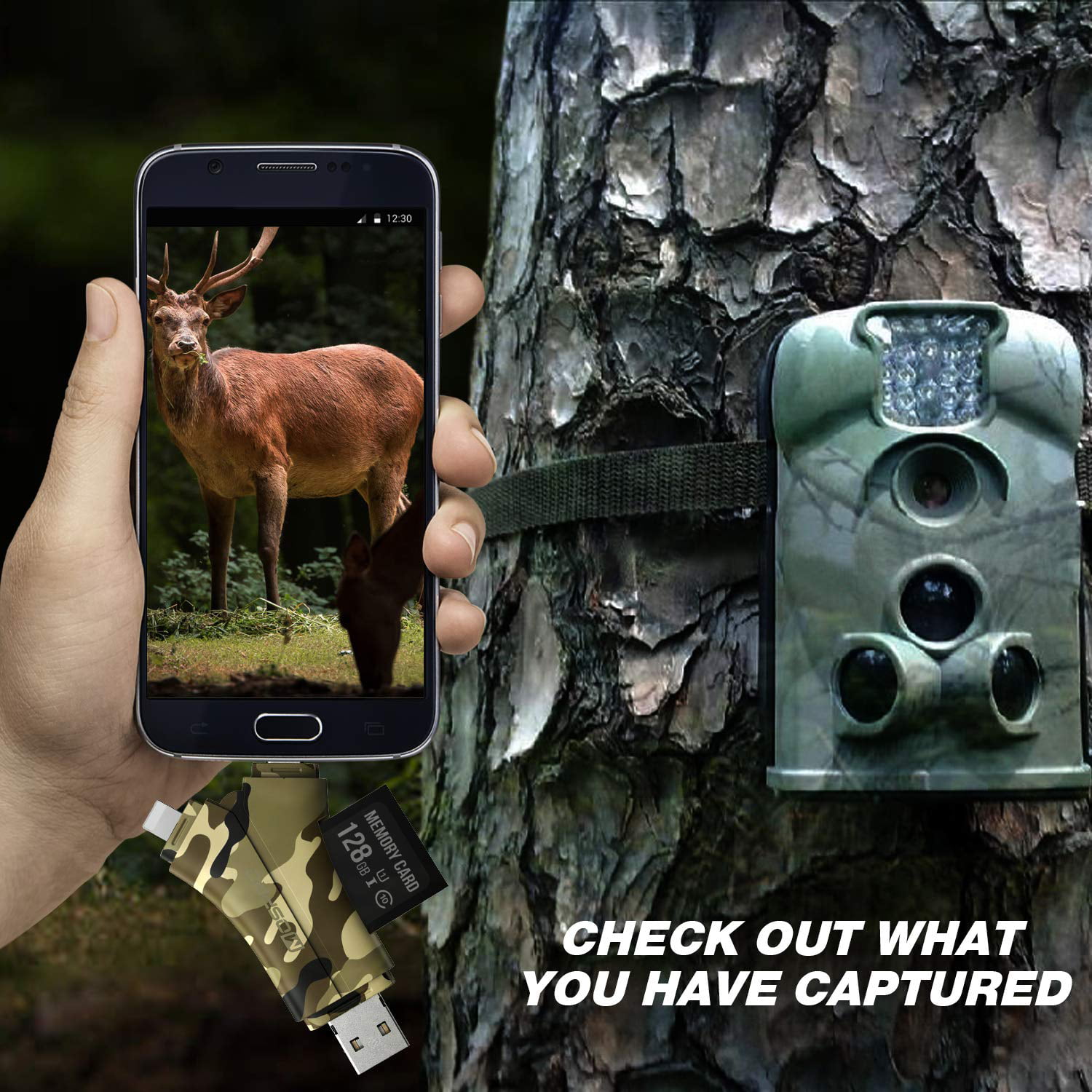 4 in 1 Trail Camera Viewer SD and Micro SD Memory Card Fast Reader Camouflage