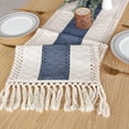 thumbnail image 4 of Boho Table Decor 48 Inch Cream & Blue Macrame Runner with Tassels for Boho Dining & Bedroom Decor Rustic Bridal Shower (12x48 Inches), 4 of 14