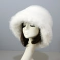 thumbnail image 4 of BWASD Womens Winter Faux Fur Bucket Hats Fuzzy Warm Trimmed Faux Mink Mongolian Cap Plush Wide Brimmed Fisherman Hat Fashion Korean Style Winter White, 4 of 6