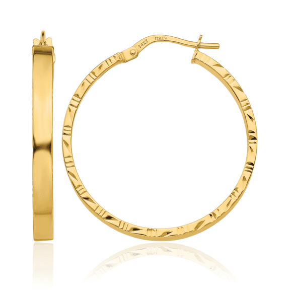 14K Solid Yellow Gold Edge 3mm Round Medium Hoop Earrings