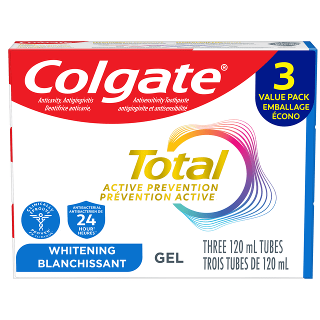Colgate Total Active Prevention Whitening Toothpaste, Mint Value pack 3x120ml