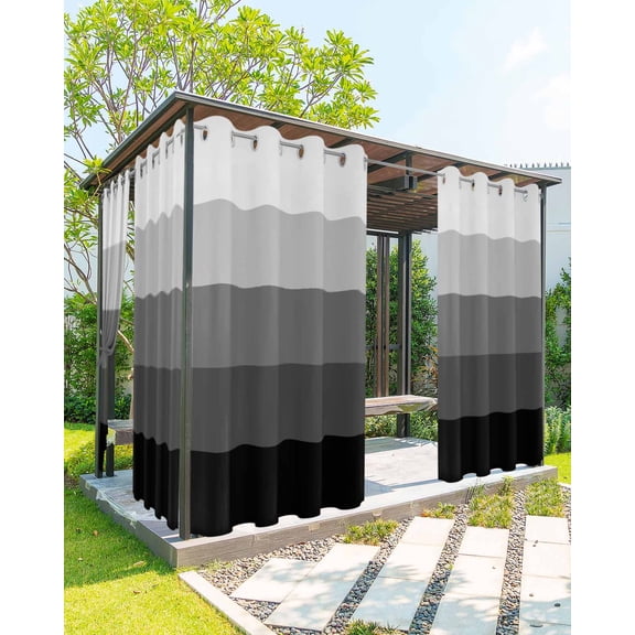 nqOlkjepod Outdoor Curtains for Patio Waterproof, Black Grey Ombre Outdoor Privacy Panels Grommet, Modern Abstract Art Farmhouse Striped Blackout Outside Curtains for Porch/Cabana 54"x95", 1 Panel