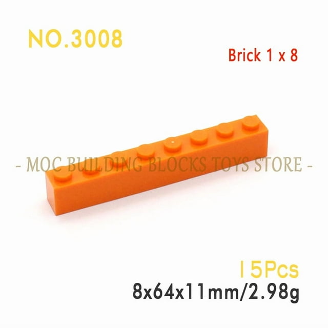 MOC Parts 3008 Brick 1x8 Building Blocks Classics Accessories DIY Enlighten Architectural Design Toys Assembles Particles Orange 15pcs