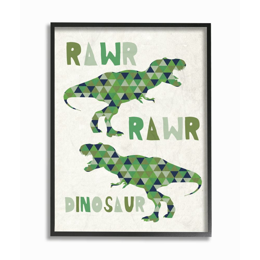 The Kids Room by Stupell Rawr Blue Green Dinosaur Kids Word Design Framed Wall Art by Daphne Polselli