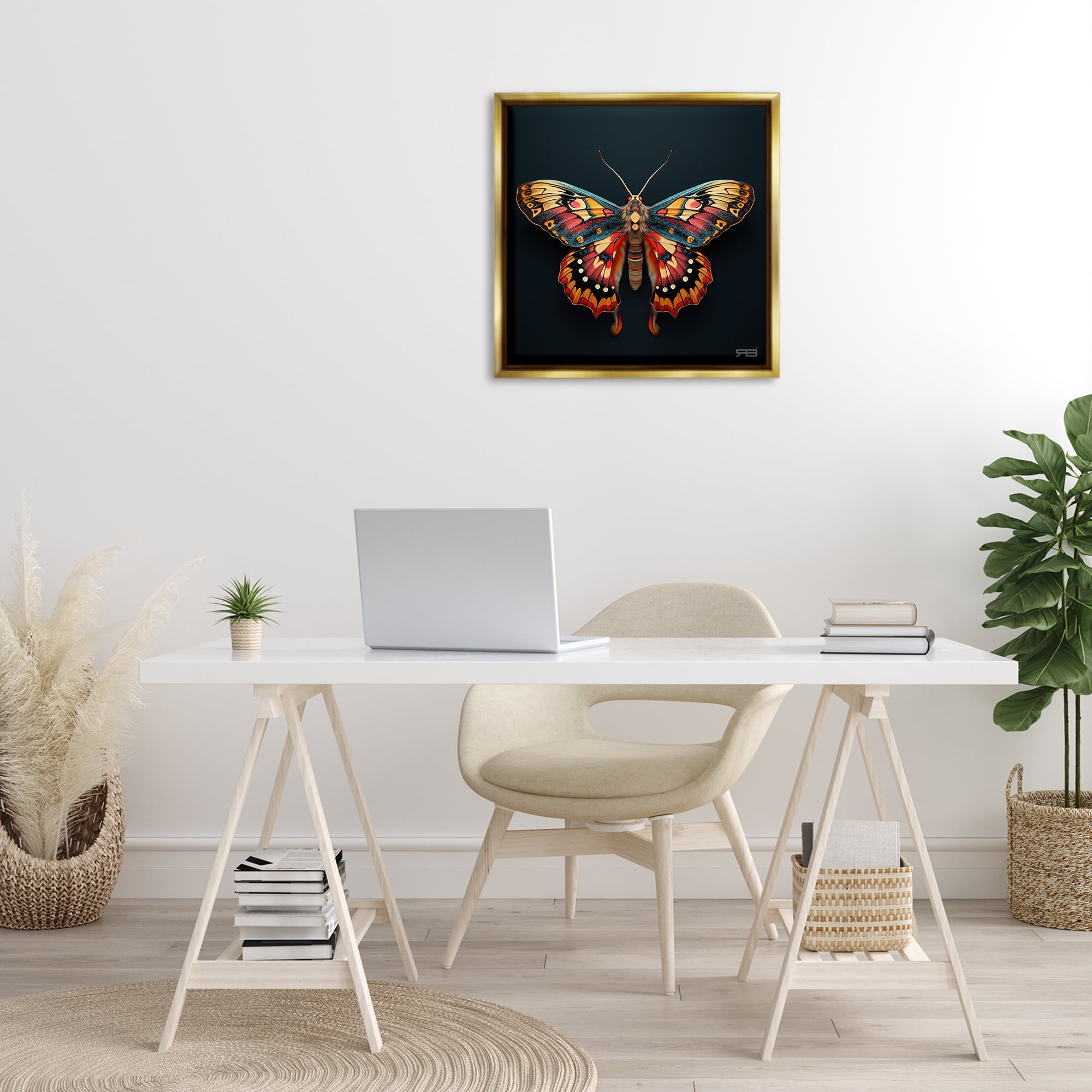 Stupell Industries Vivid Patterned Moth Animals & Insects Painting Gold Floater Framed Canvas Art Print Wall Art, 25 x 25