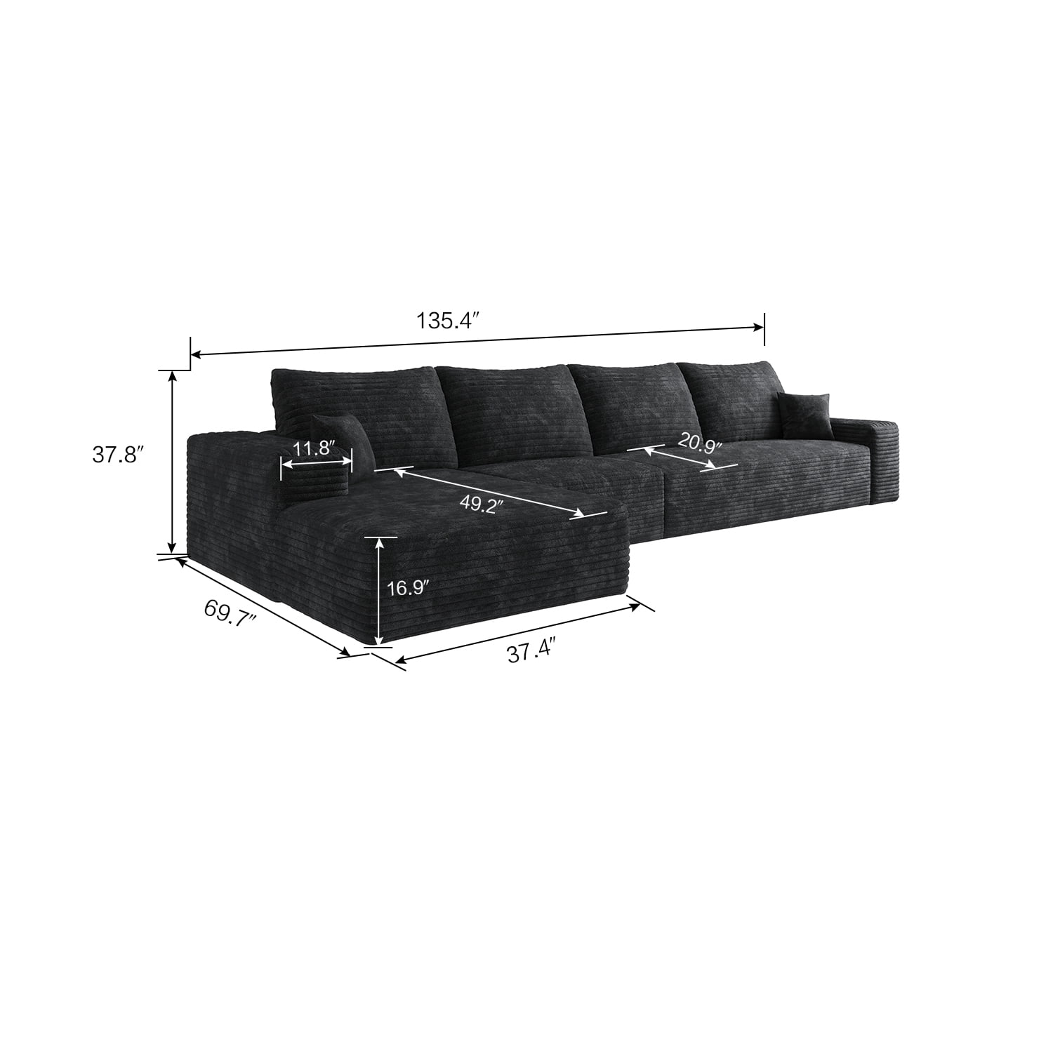 MAYEERTY 135" Cloud Sectional Couch Modern Modular Sofa for Living Room No Assembly Required, BLACK