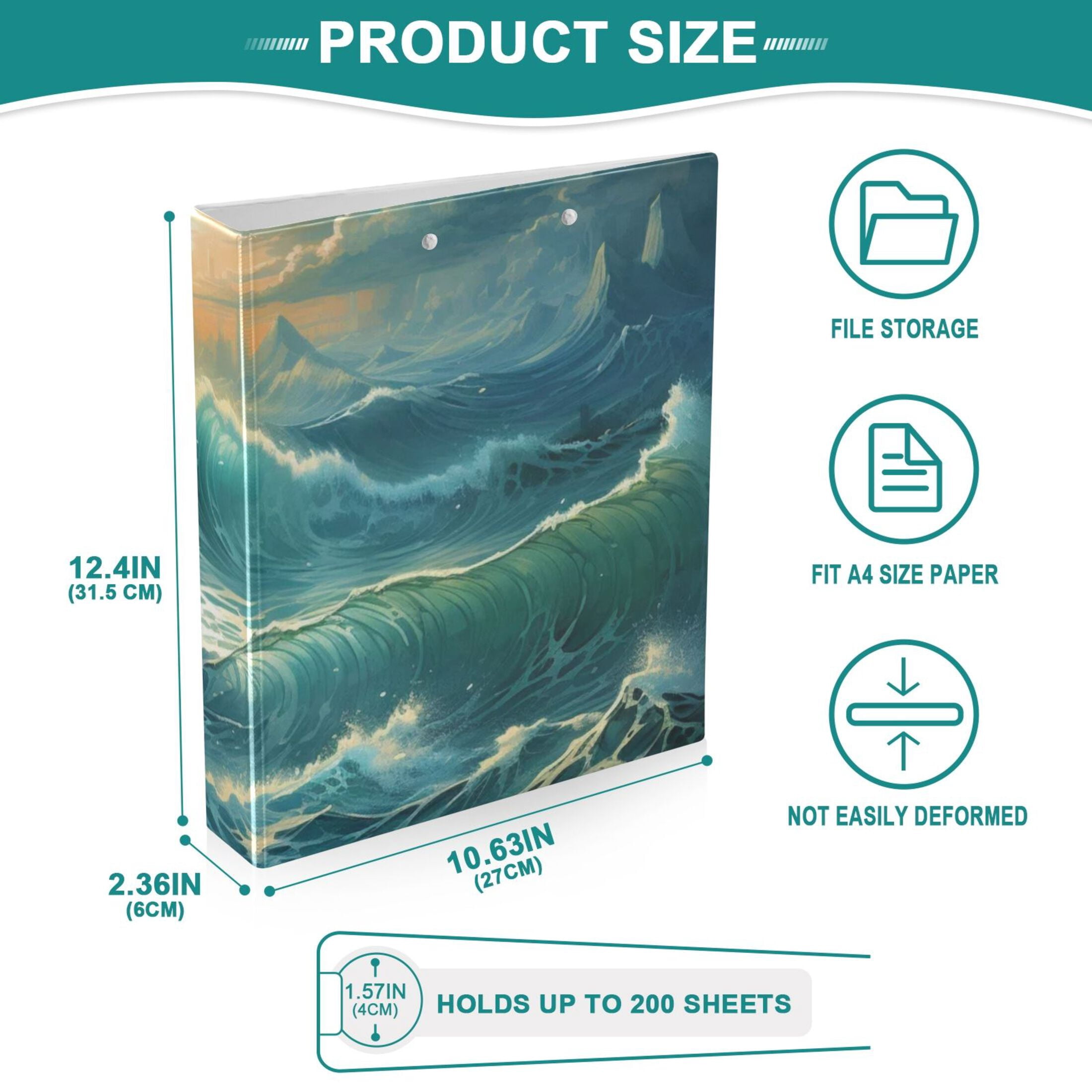 Ocean Blue 3 Ring Binders 1.5 inch Hardcover File Folders with Interior Pockets A4 Size Organizer for School Office Hospital