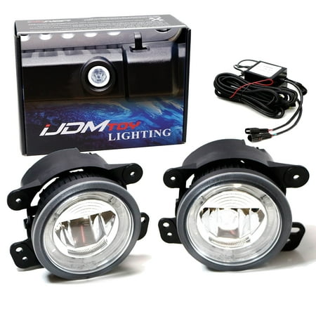 iJDMTOY Xenon White LED Daytime Running/Fog Lamps Compatible With Jeep Wrangler Grand Cherokee Dodge Charger Magnum, (6) CREE XP-G LED Lights as Halo DRL & (1) 10W CREE XB-D LED Light as Fog Light