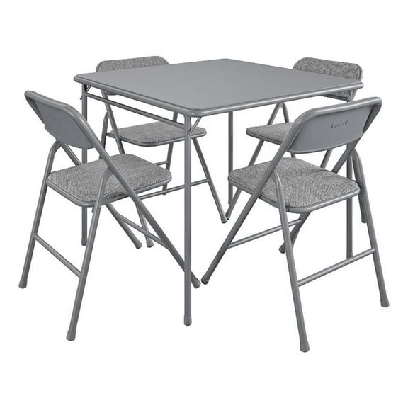 Pemberly Row 5-Piece Folding Fabric Dining Set & 34" Vinyl Card Table in Gray