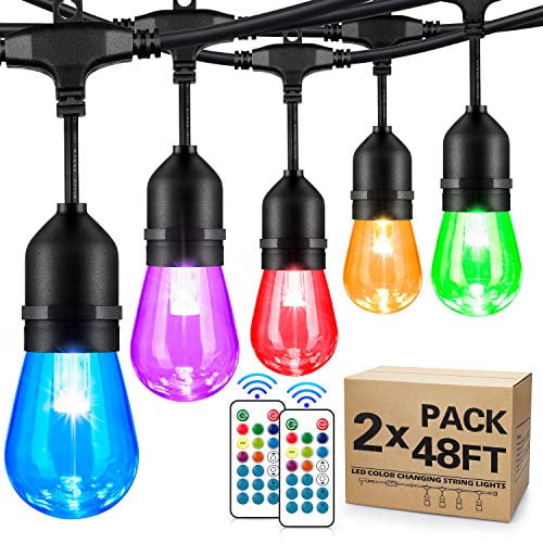 2Pack 48FT Color Changing Outdoor String Lights, RGB Cafe
