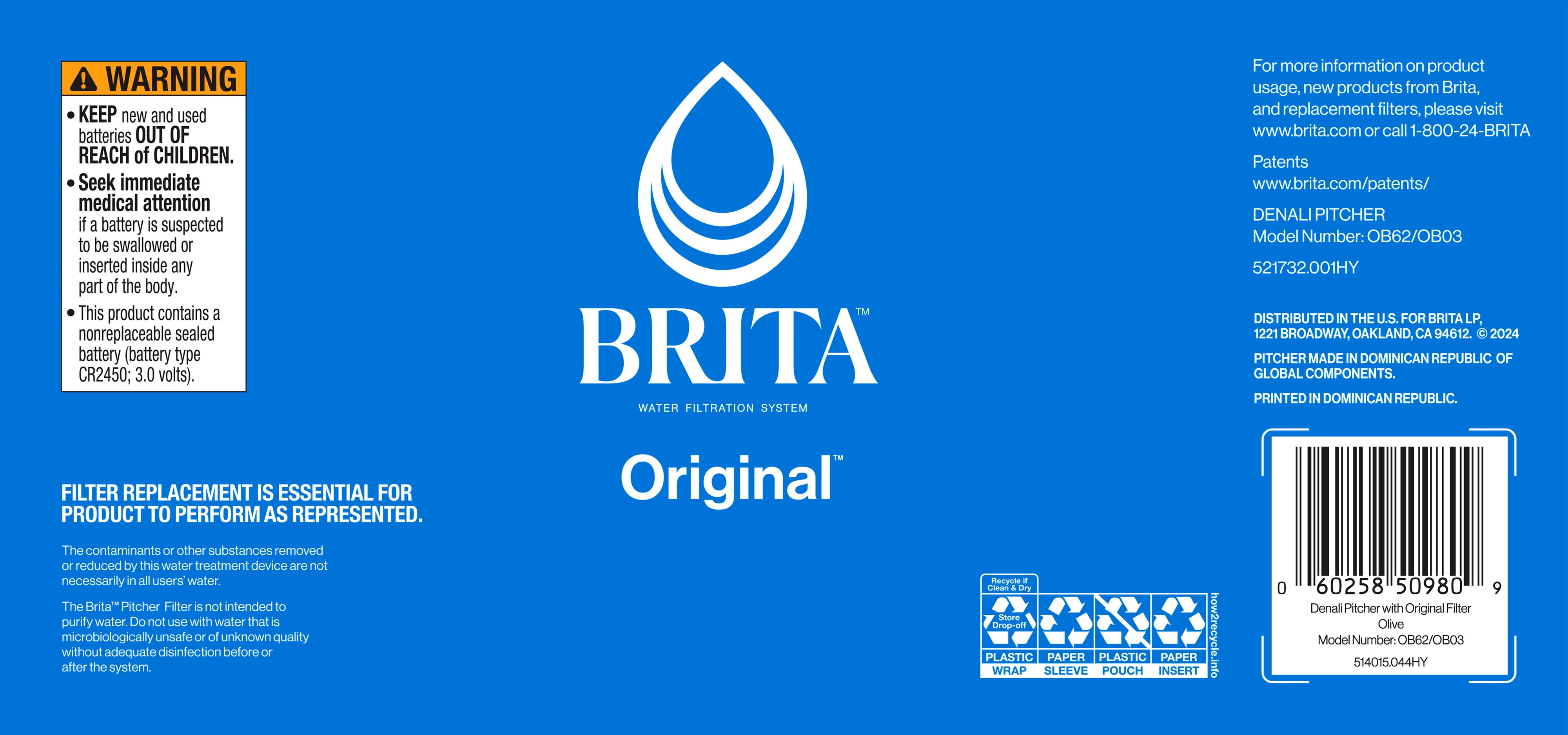 Brita® Small 6 Cup Denali Water Filter Pitcher with 1 Brita Standard Filter, Olive