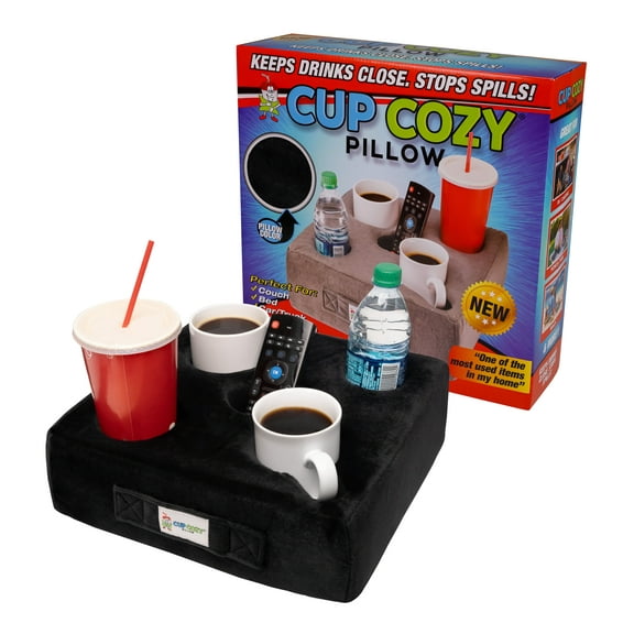 The Original Cup Cozy Pillow 5 Hole Black As Seen on TV-Cup Holder Caddy for Couch, Sofa, Bed, Car, RV, Park, Beach, & More!