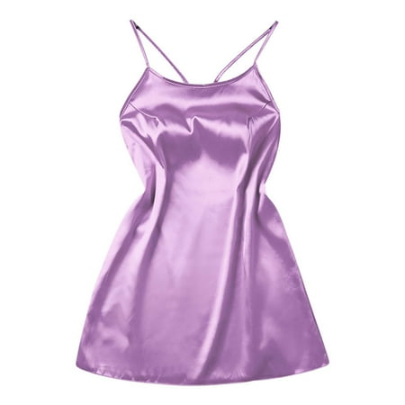 RQYYD Womens Satin Lingerie Nightgown Lace Splicing Backless Chemise Slip Silk Negligee Nightie Babydoll Sleepwear