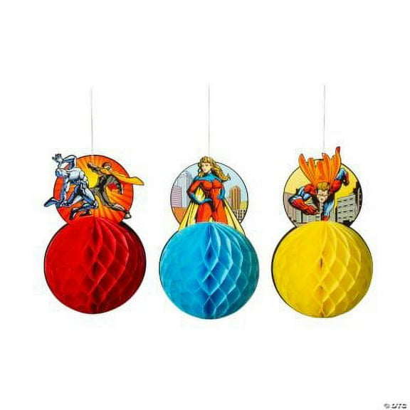 Superhero Hanging Honeycomb Decorations, Birthday, Party Decor, 3 Pieces
