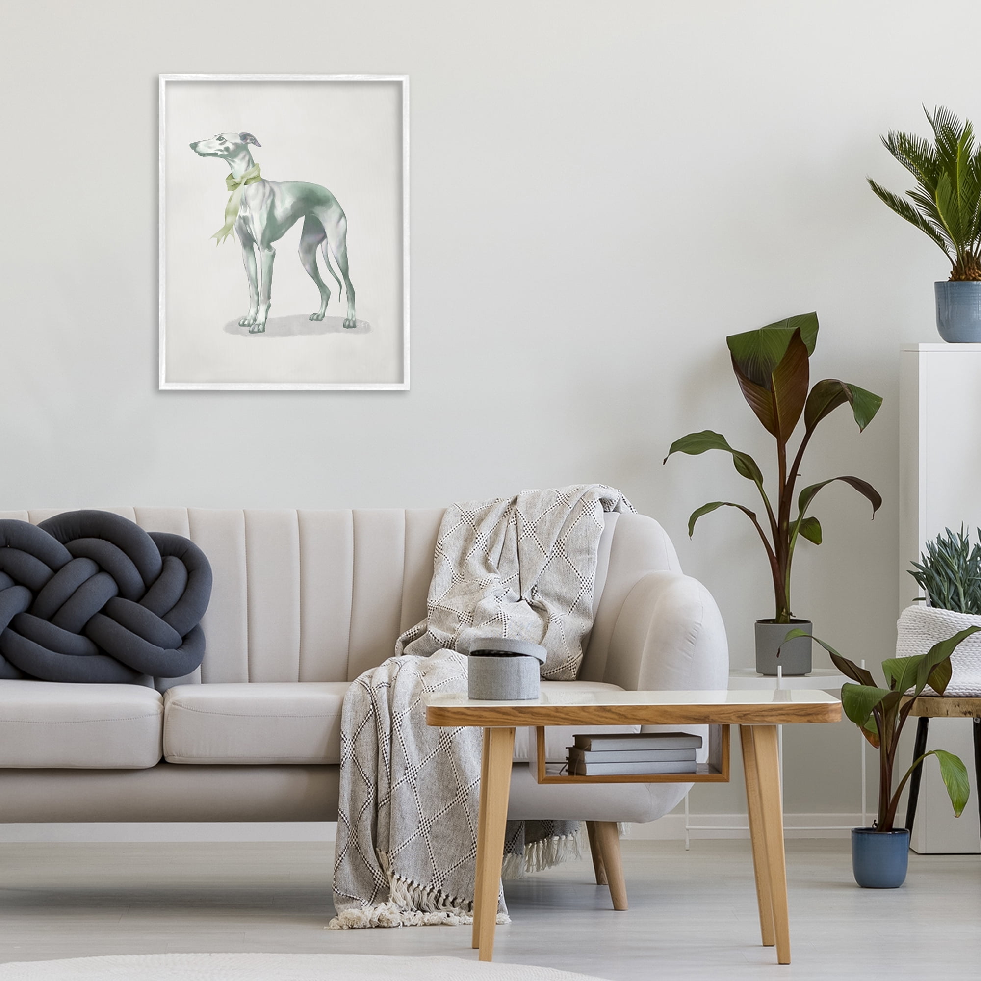 Stupell Industries Graceful Dog & Ribbon White Framed Giclee Art, design by Elizabeth Medley