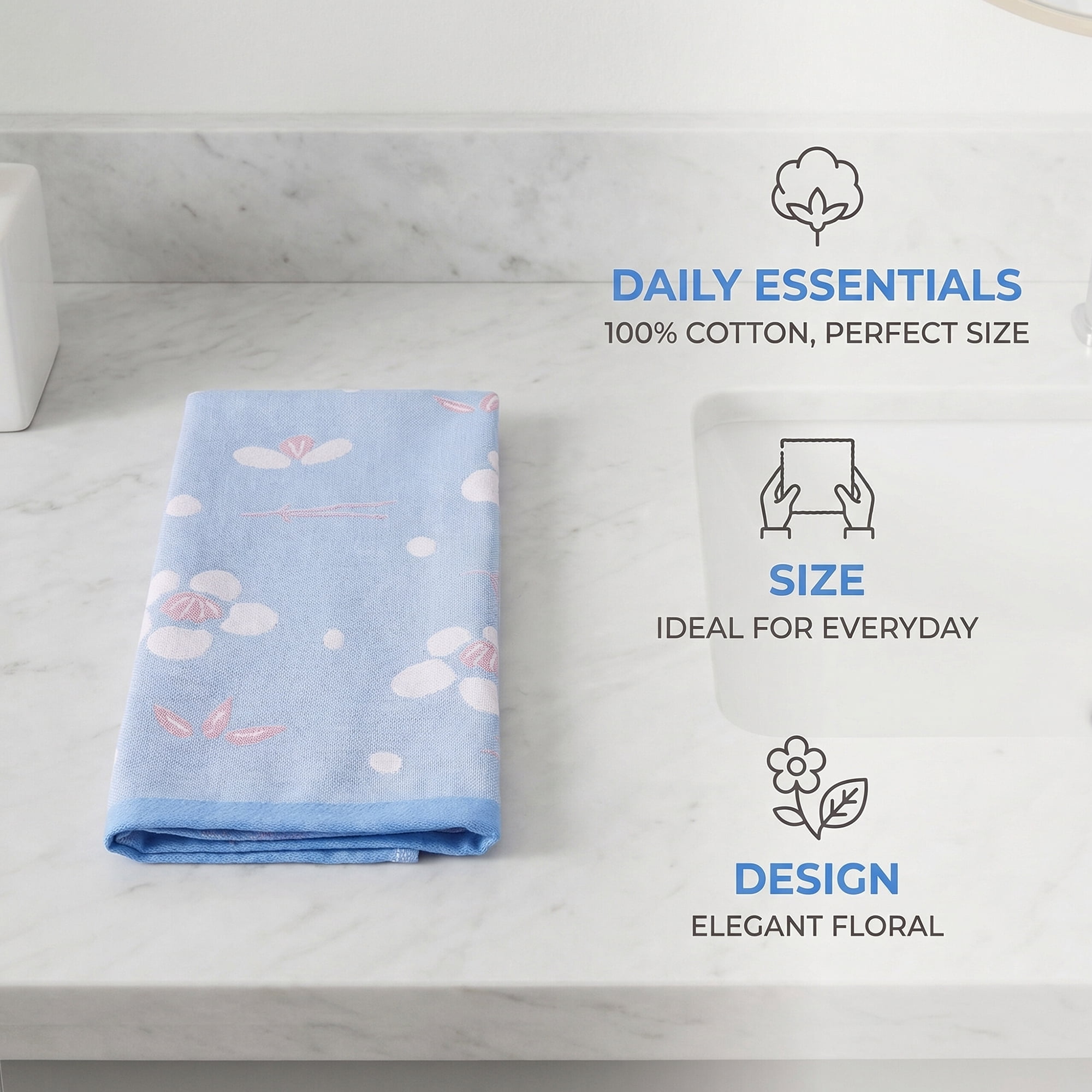 Unique Bargains Cotton Floral Jacquard Hand Towel Soft Absorbent Towel Gray Blue 29" x 13"